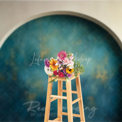 Lofaris Abstract Textured Teal and Gold Arched Photography Backdrop Old Master Style Portrait Studio Background