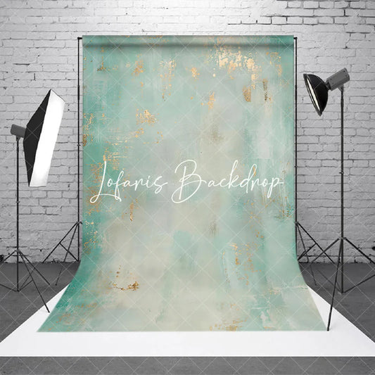 Lofaris Abstract Textured Teal and Mint Green Photography Backdrop with Gold Accents Elegant Painterly Design