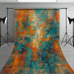 Lofaris Abstract Textured Teal Orange and Gold Sweep Backdrop Rustic Distressed Painterly Art Background