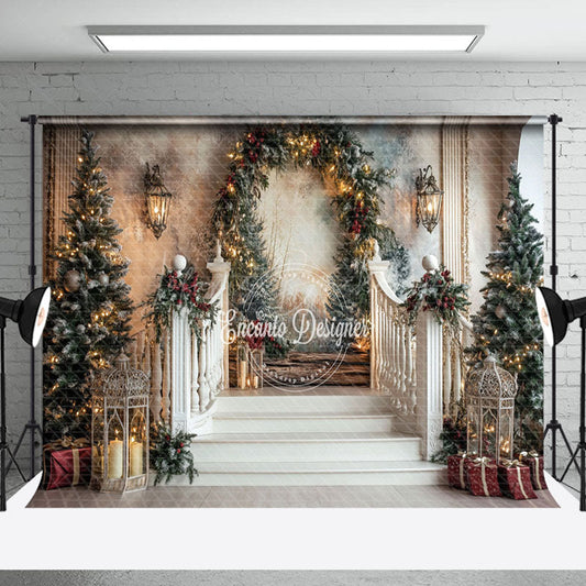 Lofaris Abstract Wall Christmas Wreath Stairs Photo Backdrop