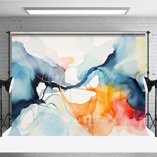 Lofaris Abstract Watercolor Fluid Art Photography Backdrop Modern Blue Orange and Gold Swirls for Artistic Portraits