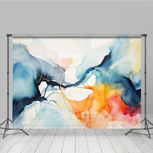 Lofaris Abstract Watercolor Fluid Art Photography Backdrop Modern Blue Orange and Gold Swirls for Artistic Portraits