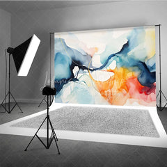 Lofaris Abstract Watercolor Fluid Art Photography Backdrop Modern Blue Orange and Gold Swirls for Artistic Portraits