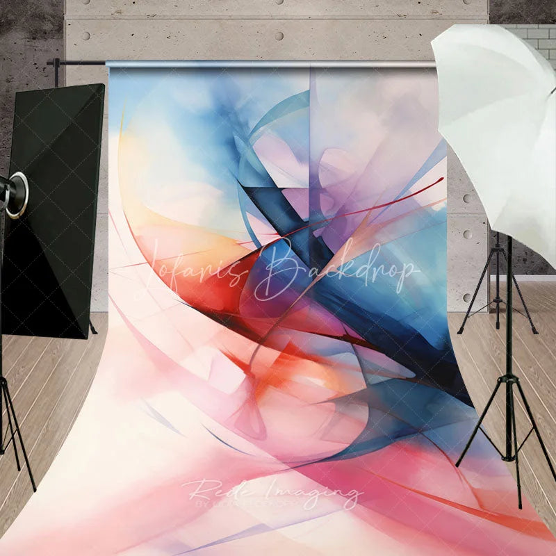 Lofaris Abstract Watercolor Sweep Backdrop Artistic Blue and Red Flowing Party Decor Modern Studio Background