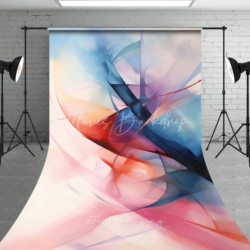 Lofaris Abstract Watercolor Sweep Backdrop Artistic Blue and Red Flowing Party Decor Modern Studio Background