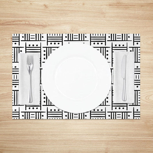 Lofaris Abstract White and Black Lines Pattern Set of 4 Placemats for Modern Minimalist Dining Table Decor