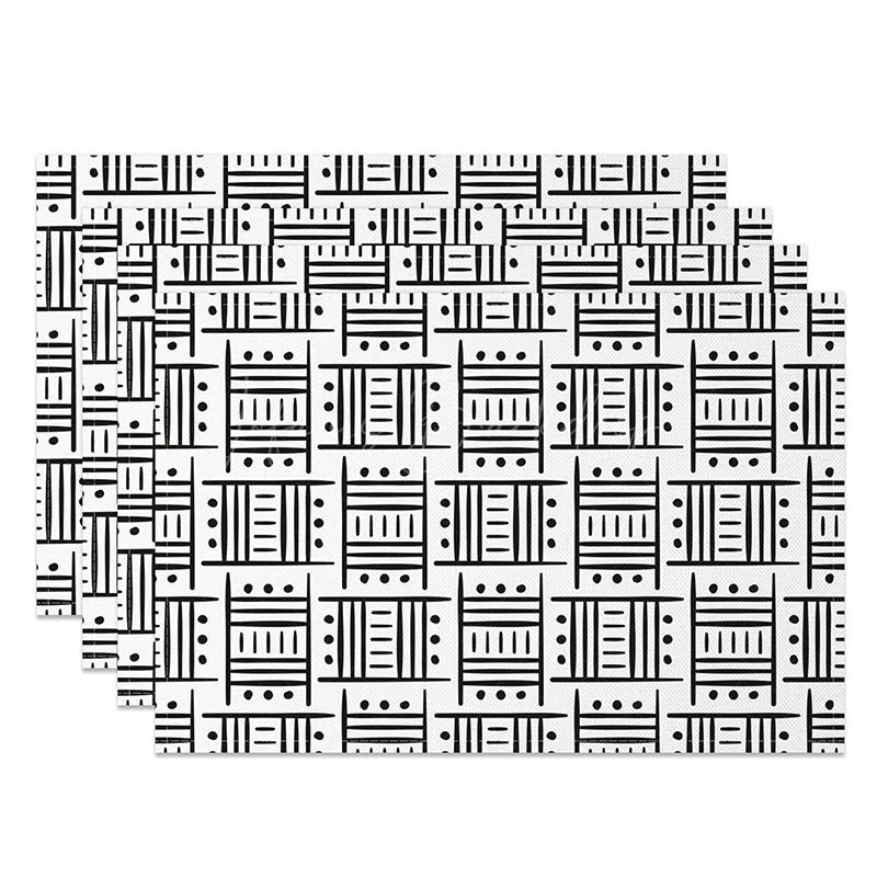 Lofaris Abstract White and Black Lines Pattern Set of 4 Placemats for Modern Minimalist Dining Table Decor