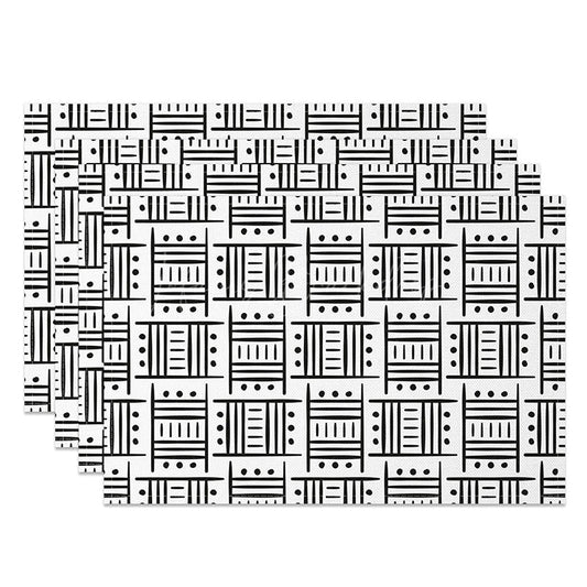 Lofaris Abstract White and Black Lines Pattern Set of 4 Placemats for Modern Minimalist Dining Table Decor