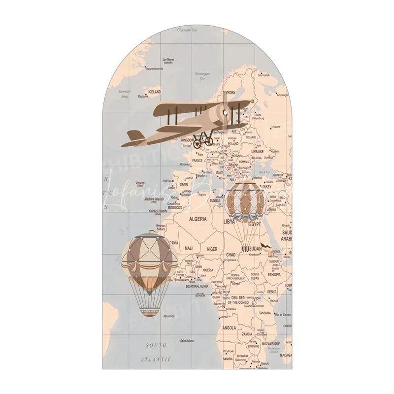 Lofaris Adventure Theme Baby Shower Arch Cover Hot Air Balloon Airplane Backdrop Travel Themed Nursery Decor for Boys
