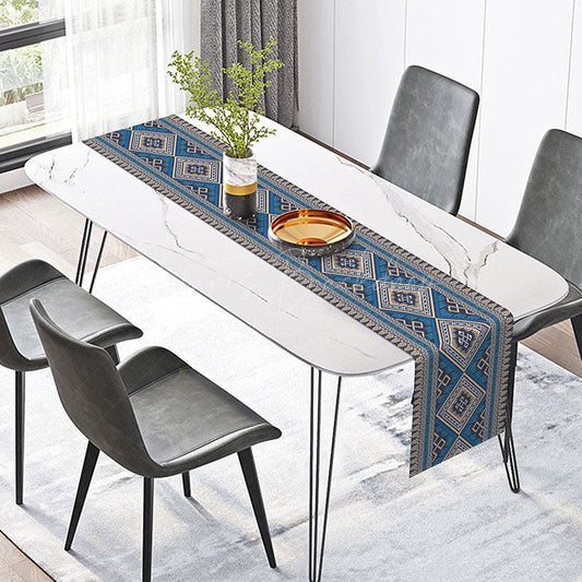 Lofaris Aesthetic Aztec Tribal Table Runner in Blue for Modern Bohemian and Southwest Style Dining Decor