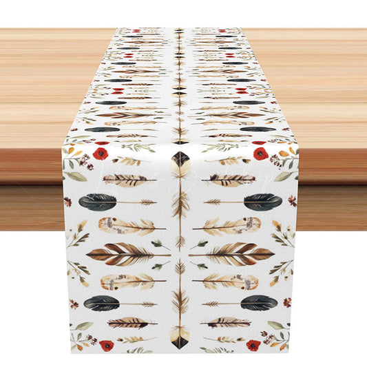 Lofaris African Tribal Style Table Runner with Feather and Leaf Pattern for Ethnic Bohemian Home Decor
