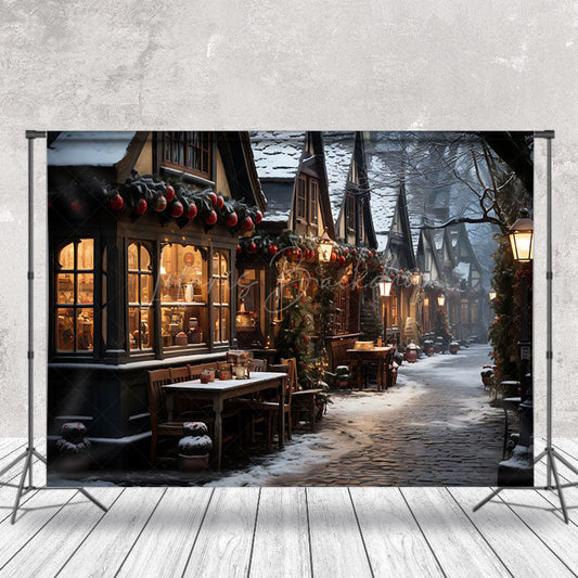 Lofaris After Snow Town Light Night Scene Christmas Backdrop