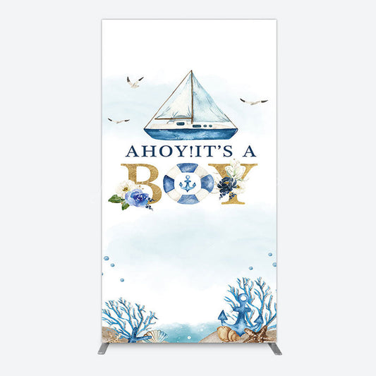 Lofaris Ahoy Boy Seagulls Boat Baby Shower Rectangle Backdrop