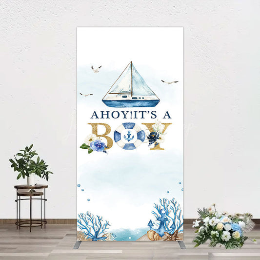 Lofaris Ahoy Boy Seagulls Boat Baby Shower Rectangle Backdrop