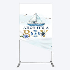 Lofaris Ahoy Boy Seagulls Boat Baby Shower Rectangle Backdrop