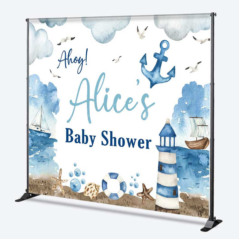 Lofaris Ahoy It’s a Boy Custom Nautical Baby Shower Backdrop Lighthouse and Anchor Ocean Themed Welcome Sign Decor