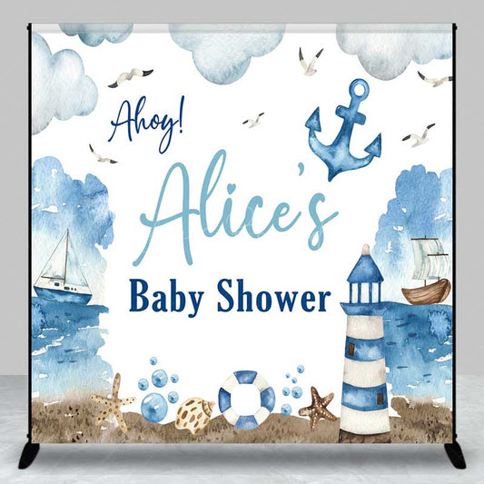 Lofaris Ahoy It’s a Boy Custom Nautical Baby Shower Backdrop Lighthouse and Anchor Ocean Themed Welcome Sign Decor
