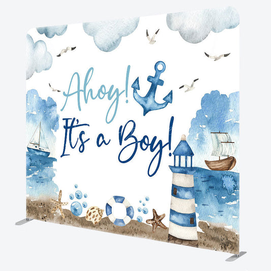 Lofaris Ahoy Sailing Baby Shower Square Tension Backdrop