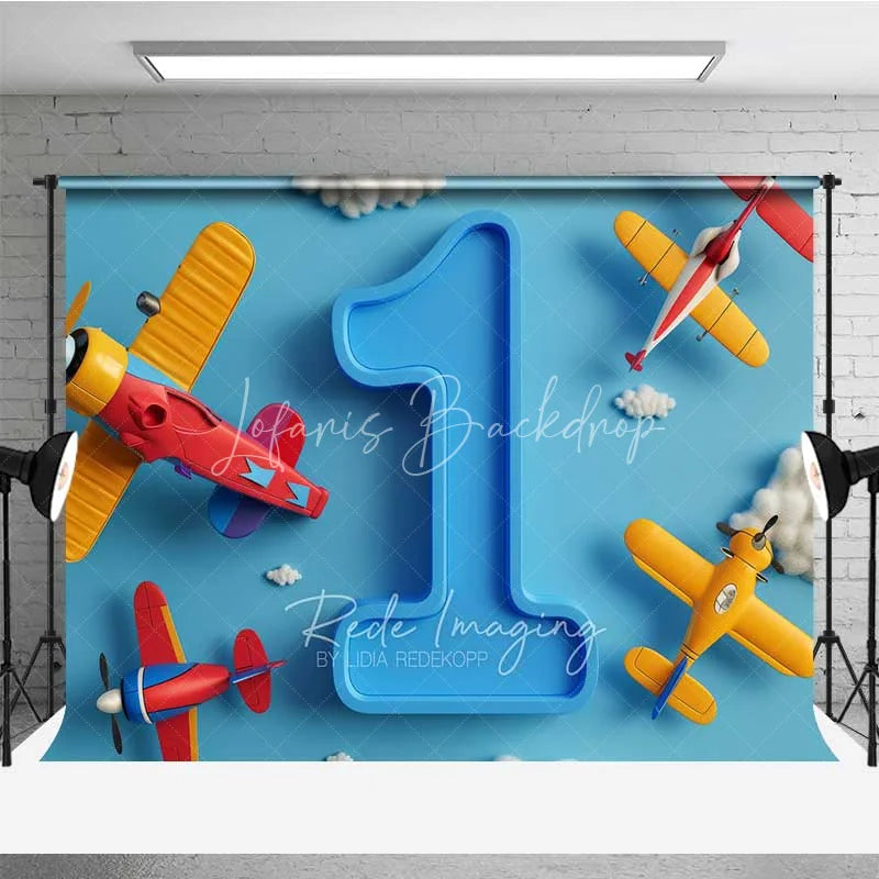 Lofaris Airplane 1st Birthday Backdrop Blue Sky Cloud Boy Photography Background Cartoon Pilot Cake Smash Photo Prop