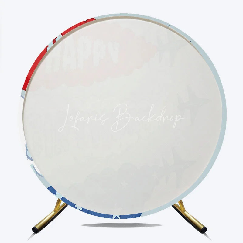 Lofaris Airplane Fighter Jet Round Backdrop Red White and Blue Smoke Party Supplies for Birthday