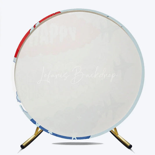 Lofaris Airplane Fighter Jet Round Backdrop Red White and Blue Smoke Party Supplies for Birthday