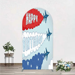 Lofaris Airplane Jet Happy Birthday Arch Backdrop Red White and Blue Aviation Theme Party Background