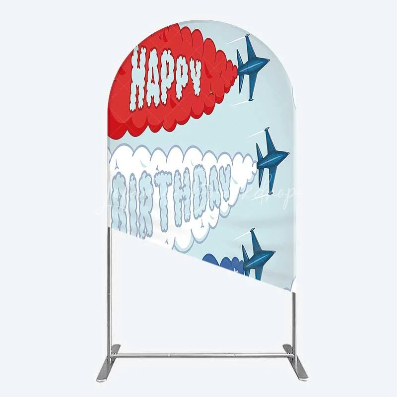 Lofaris Airplane Jet Happy Birthday Arch Backdrop Red White and Blue Aviation Theme Party Background