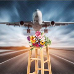 Lofaris Airplane Runway Backdrop Large Passenger Plane Taking Off Sky Photography Background Travel Theme Party Decoration