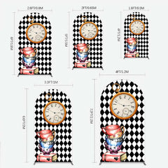 Lofaris Alice in Wonderland Inspired Birthday Arch Backdrop Mad Hatter Tea Party with Clock Whimsical Photo Prop Decor