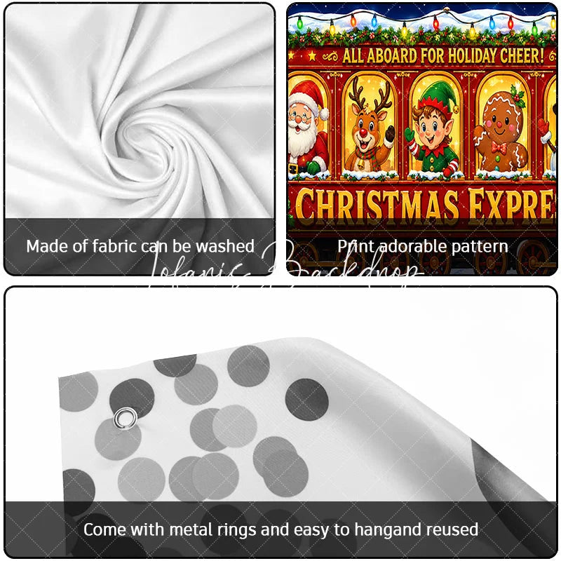 Lofaris All Aboard for Holiday Cheer Christmas Express Train with Santa Reindeer Elf Snowman Garage Door Banner