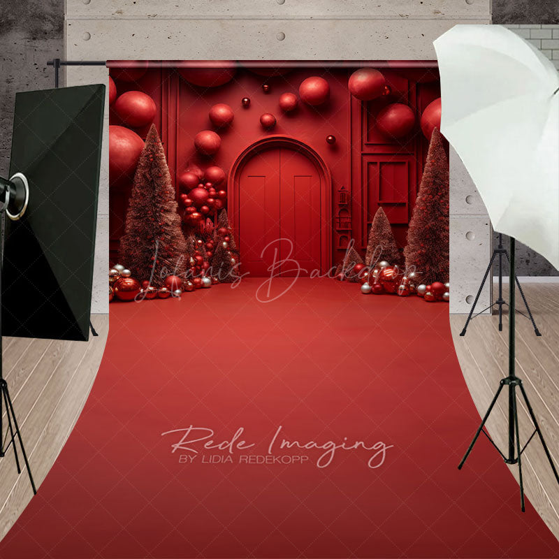 Lofaris All Red Monochromatic Christmas Sweep Backdrop Modern and Bold Holiday Minimalist Photo Studio Floor Drop