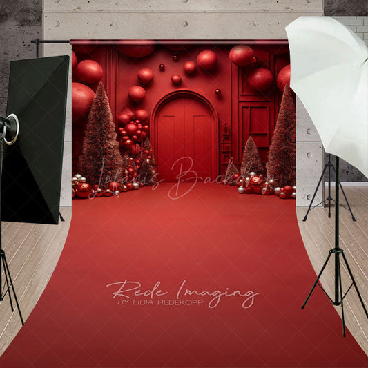 Lofaris All Red Monochromatic Christmas Sweep Backdrop Modern and Bold Holiday Minimalist Photo Studio Floor Drop