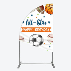 Lofaris All-Star Happy Birthday Half Moon Arch Backdrop with Basketball Soccer Football and Baseball Festive Party Decor
