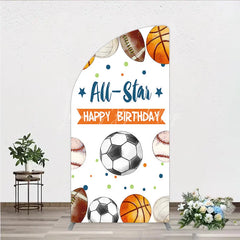 Lofaris All-Star Happy Birthday Half Moon Arch Backdrop with Basketball Soccer Football and Baseball Festive Party Decor