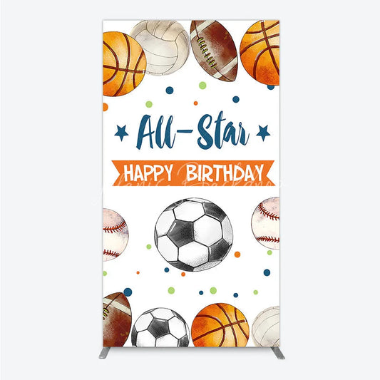 Lofaris All-Star Happy Birthday Sports Theme Rectangle Arch Backdrop Multi-Sport Balls Party Decor for Kids