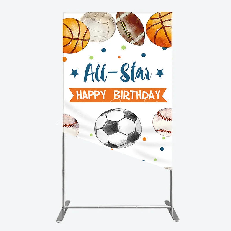 Lofaris All-Star Happy Birthday Sports Theme Rectangle Arch Backdrop Multi-Sport Balls Party Decor for Kids