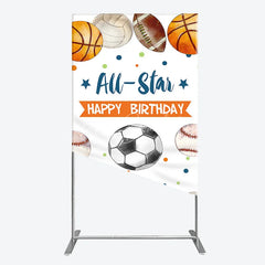 Lofaris All-Star Happy Birthday Sports Theme Rectangle Arch Backdrop Multi-Sport Balls Party Decor for Kids