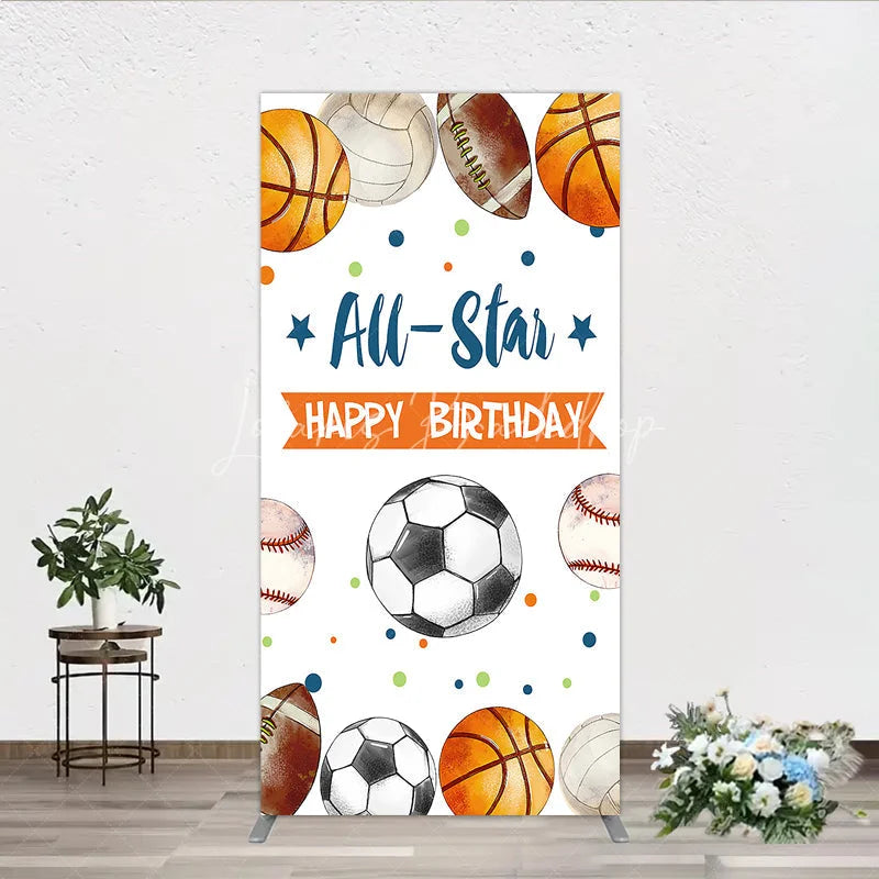 Lofaris All-Star Happy Birthday Sports Theme Rectangle Arch Backdrop Multi-Sport Balls Party Decor for Kids