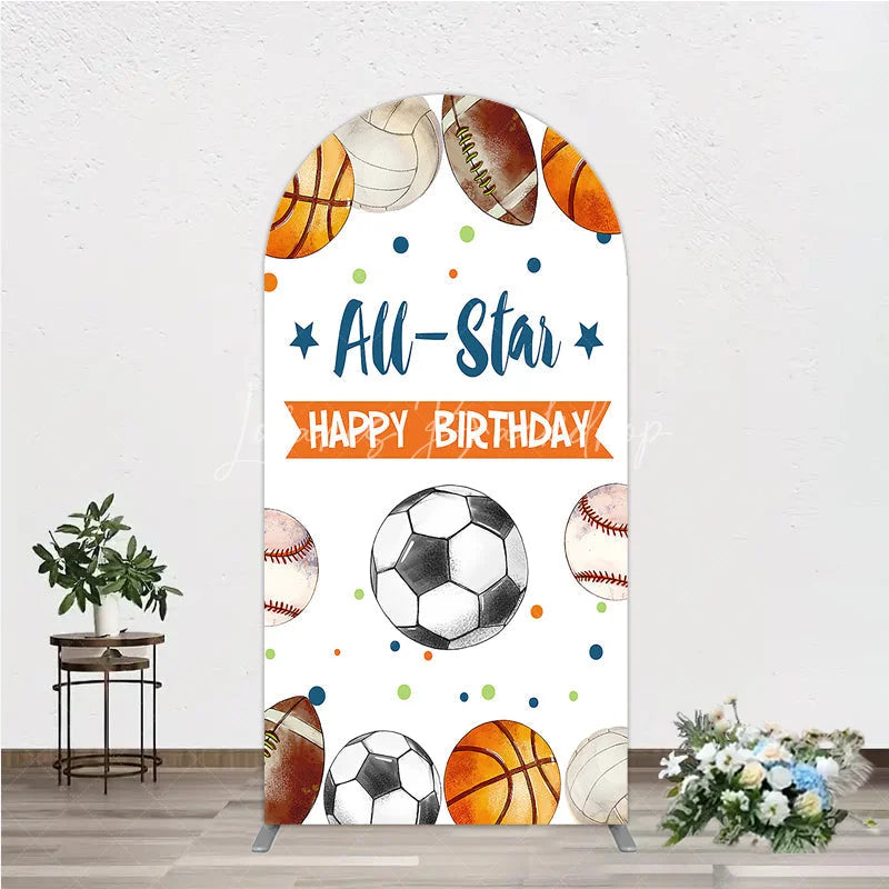 Lofaris All-Star Sports Balls Happy Birthday Round Top Arch Backdrop Athletic Theme Party Decor for Kids