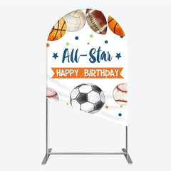 Lofaris All-Star Sports Balls Happy Birthday Round Top Arch Backdrop Athletic Theme Party Decor for Kids