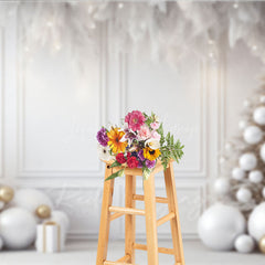 Lofaris All White and Gold Christmas Photography Backdrop Elegant Room with Trees Modern Holiday Photo Background