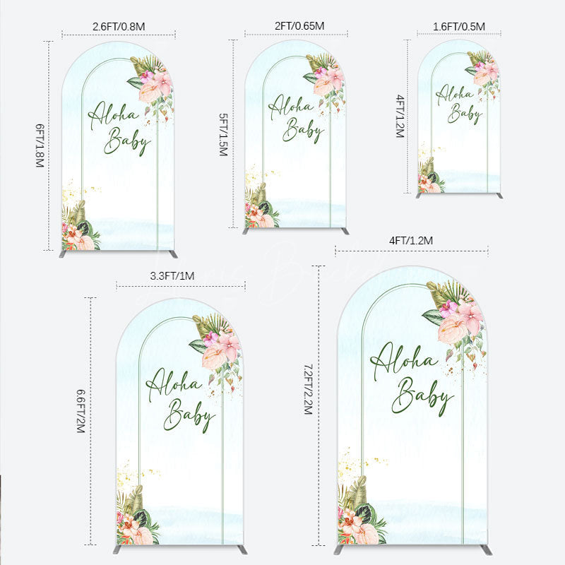 Lofaris Aloha Baby Shower Arch Backdrop Tropical Hawaiian Floral and Palm Leaves Luau Themed Party Photo Booth Decor