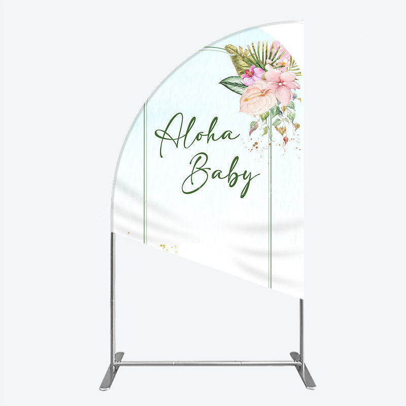 Lofaris Aloha Baby Shower Half Moon Arch Backdrop Tropical Hawaiian Floral and Palm Leaves Luau Themed Party Photo Booth Decor