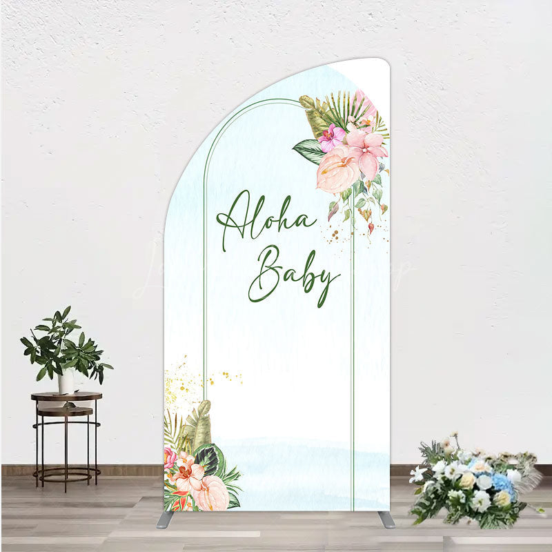 Lofaris Aloha Baby Shower Half Moon Arch Backdrop Tropical Hawaiian Floral and Palm Leaves Luau Themed Party Photo Booth Decor