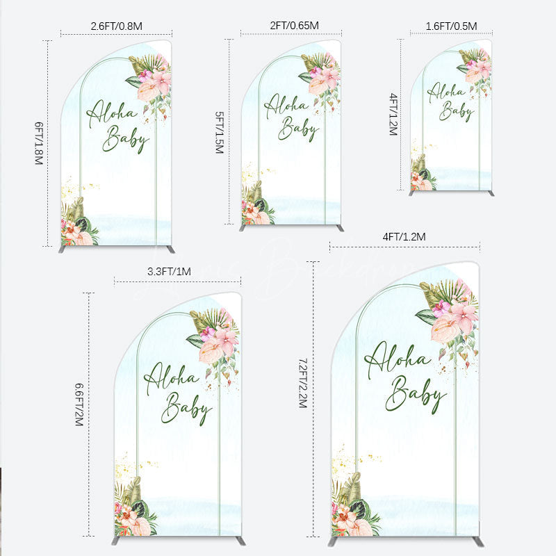 Lofaris Aloha Baby Shower Half Moon Arch Backdrop Tropical Hawaiian Floral and Palm Leaves Luau Themed Party Photo Booth Decor