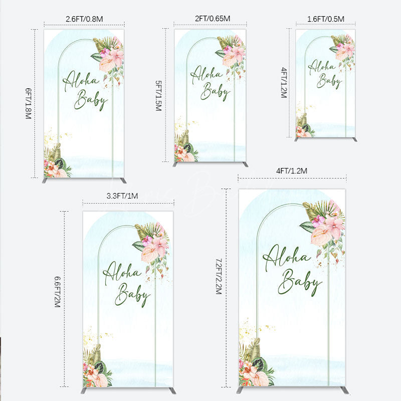 Lofaris Aloha Baby Shower Rectangle Backdrop Tropical Hawaiian Floral and Palm Leaves Luau Themed Party Photo Booth Decor