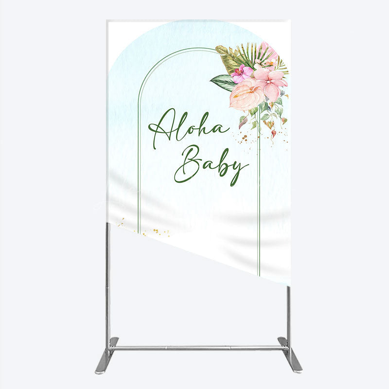 Lofaris Aloha Baby Shower Rectangle Backdrop Tropical Hawaiian Floral and Palm Leaves Luau Themed Party Photo Booth Decor