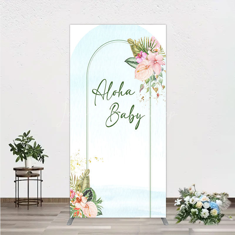 Lofaris Aloha Baby Shower Rectangle Backdrop Tropical Hawaiian Floral and Palm Leaves Luau Themed Party Photo Booth Decor