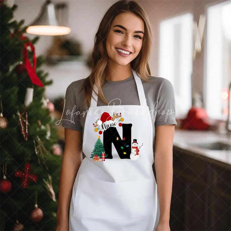 Lofaris Alphabet Christmas Holiday Apron Custom Name & Letter Design Personalized Festive Kitchen Wear Gift