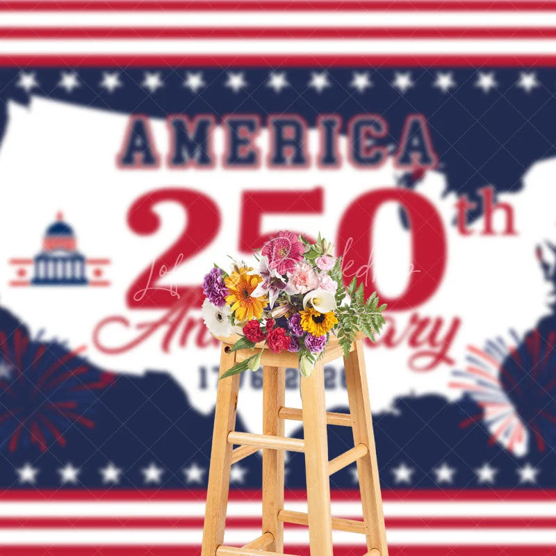 Lofaris America 250th Anniversary Map Capitol Stars Backdrop 1776 to 2026 Patriotic Celebration Background